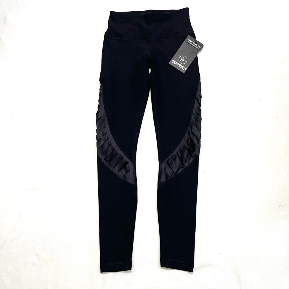 90 Degree Black Rocker Cut Out Leggings High Waist XS